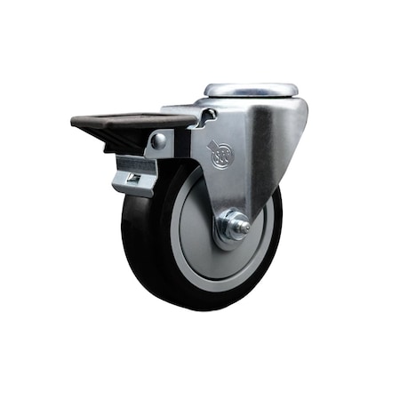 Service Caster 4'' Black Poly Wheel Swivel Bolt Hole Caster with Posi Lock Brake SCC-BH20S414-PPUB-BLK-PLB